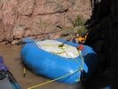 Upside down raft after flip in Hermit Rapid, Grand Canyon
