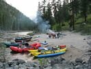 Looking across a line of rafts at Big Squaw Camp, Main Salmon