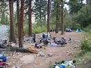 A river rafting trip campsite in the trees
