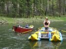 Yellow cataraft in green water on the Main Salmon river