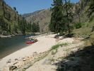 Rafting group stopped for lunch on the big beach at Alex Meadows camp