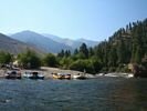 Rafts tied up at Big Loon Camp on the Middle Fork of the Salmon
